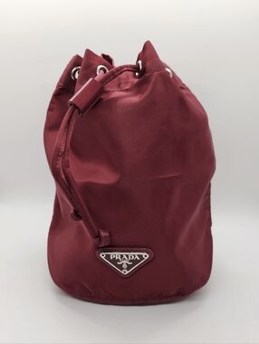 PRADA Tessuto Burgundy Nylon Drawstring Pouch